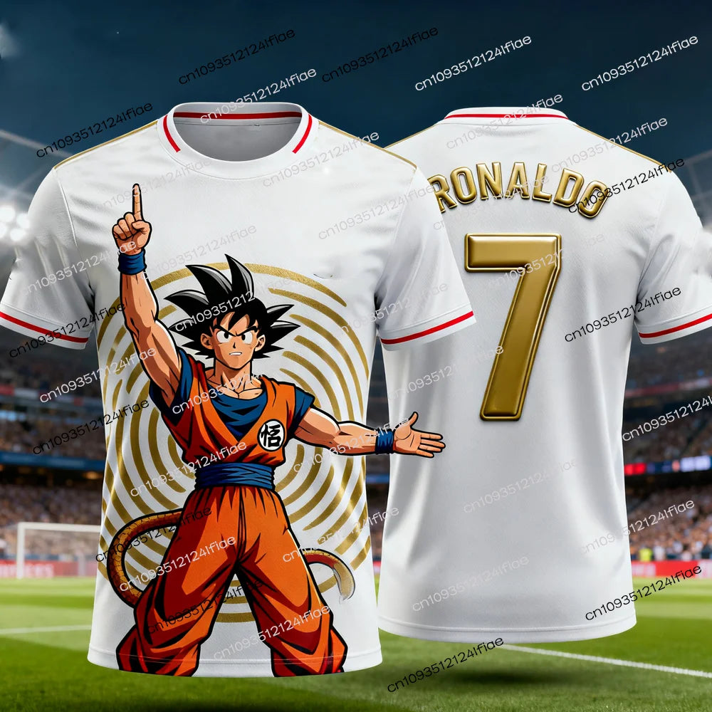 2025 New Dragon Ball Z Goku Special Production Ronaldo Football Jersey T-shirt Kids Anime Cartoon Tshirt Men's Sports T shirt