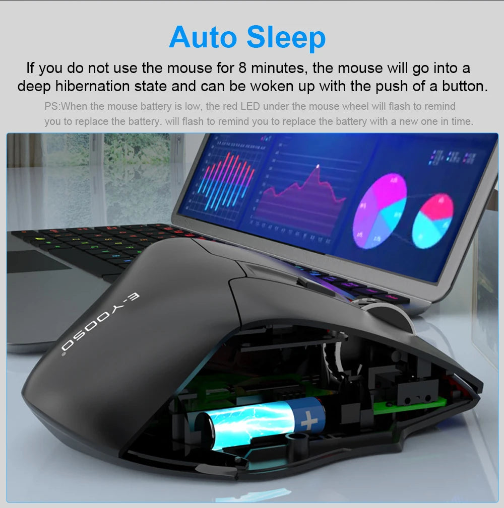 Rato Gaming Sem Fios E-YOOSO X-31 USB 2.4G de Grande Dimensão para Mãos Grandes, PAW3212, 4800 DPI, 5 Botões, para Gamer, Computador Portátil e PC