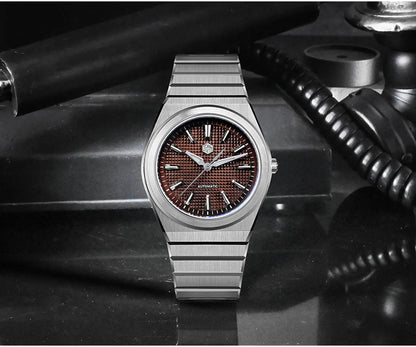 San Martin 39mm Luxury Men Sports Watch Waffle Dial Integrated Bracelet Miyota 90S5 Automatic Mechanical Clear Caseback SN0152