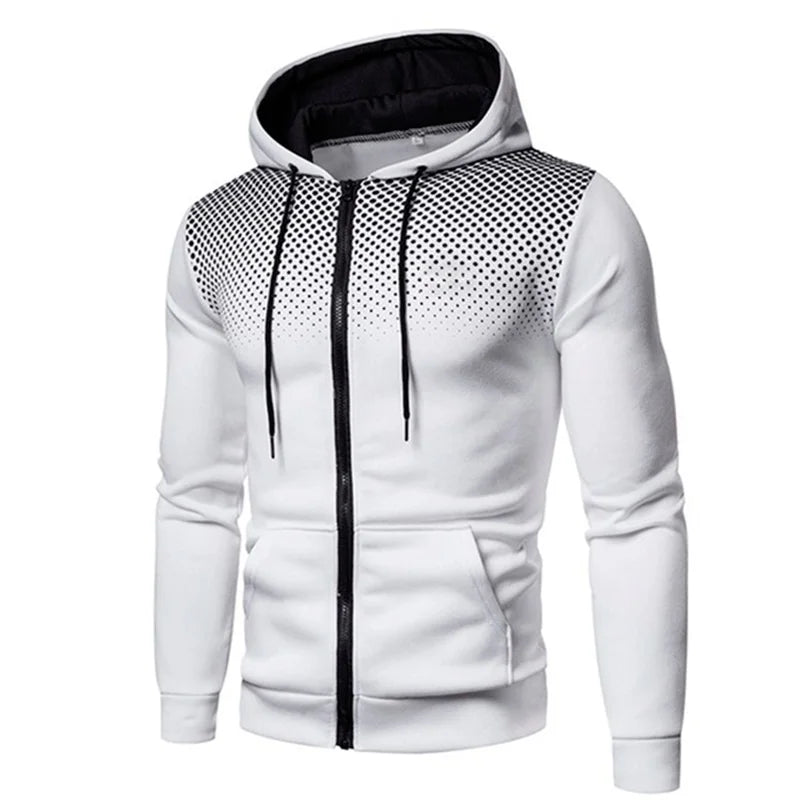 Men's Zip Up Hoodie Pocket Polka Dot Print Hooded Sweatshirt Sport Outdoor Casual Slim Fit Men Spring Autumn Zipper Hoodie