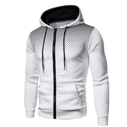 Men's Zip Up Hoodie Pocket Polka Dot Print Hooded Sweatshirt Sport Outdoor Casual Slim Fit Men Spring Autumn Zipper Hoodie