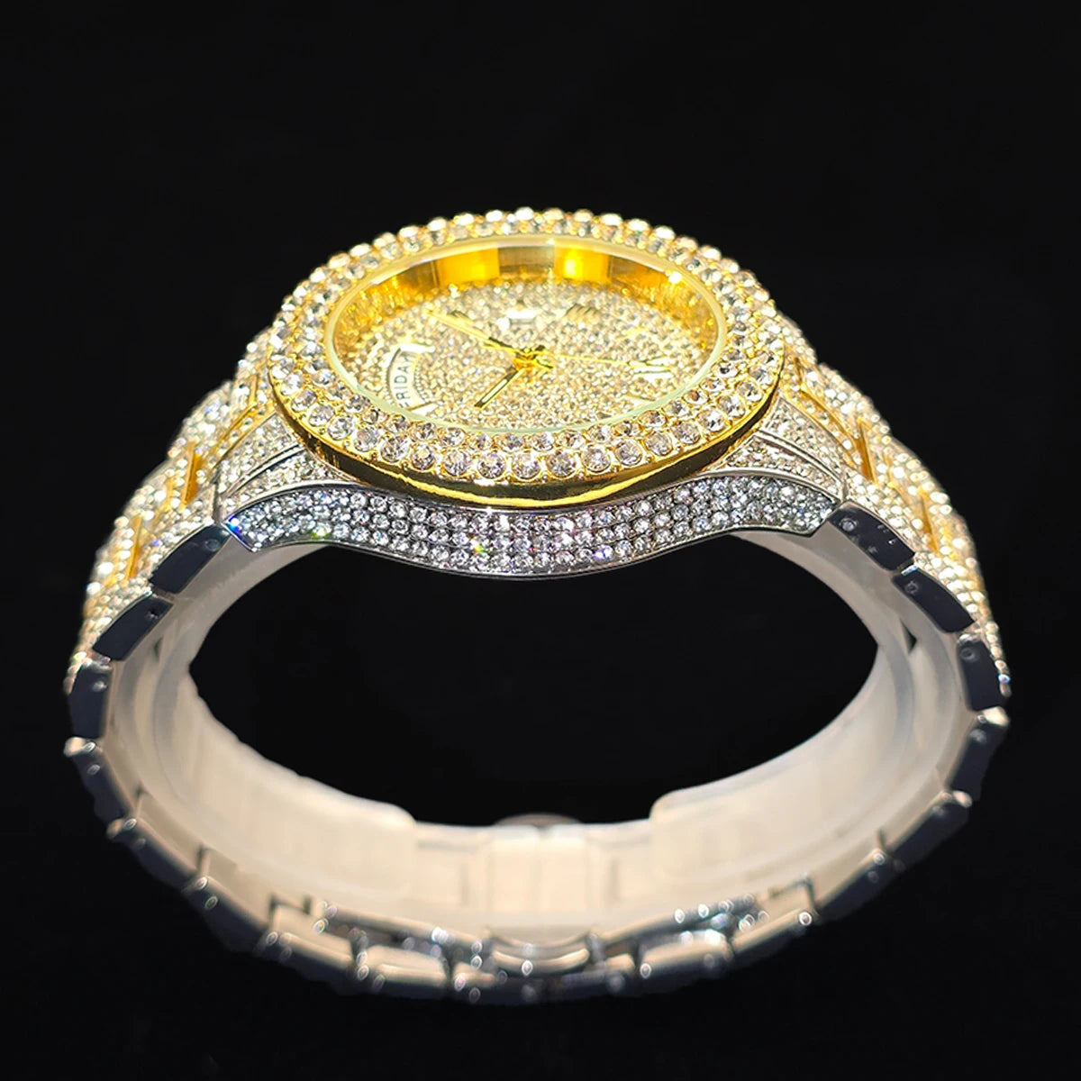 Men's Gold Quartz Watches Calendar Week Display Diamond Watch For Man Dropshipping