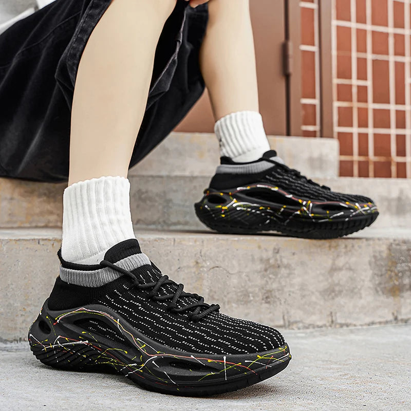 Chaussures de sport pour homme en maille légère et souple, semelle épaisse, antidérapantes, chaussures de tennis à lacets, pour le fitness en plein air et la course à pied au printemps