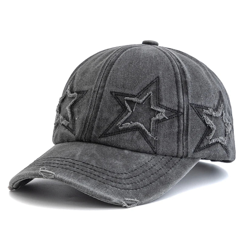 Women's Five Pointed Star Design Washed Cotton Baseball Cap Fashion Street Dad Hat