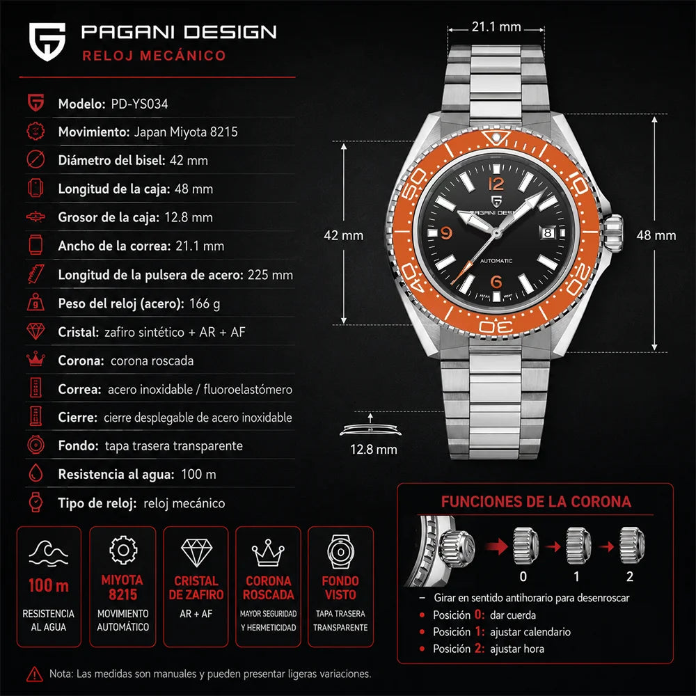 Pagani Design New Top Men's Mechanical Watch Luxury Sapphire Stainless Steel 100m Waterproof Ceramic Bezel Automatic Watch