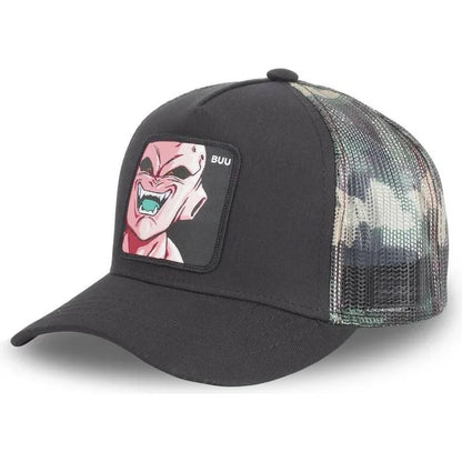 Dragon Ball Buu Goku-Kappe, Sommer-Reisekappe mit Schirm, Herren-Kappe mit Stickerei, im Hip-Hop-Stil, Sonnenvisier, verstellbare Trucker-Netzkappe