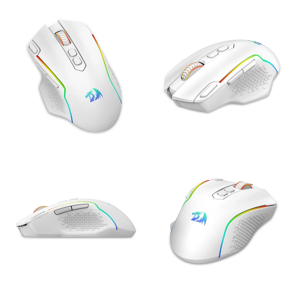 Ratón gaming inalámbrico Redragon M810 Pro, ratón gamer con cable de 10000 DPI con tecla Rapid Fire, 8 botones macro, negro/blanco