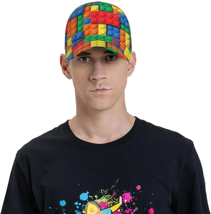 Zabawna czapka z daszkiem z nadrukiem klocków dla kobiet i mężczyzn, regulowana czapka typu snapback z brokatem, modna czapka z daszkiem