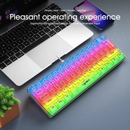 HXSJ 60% kabelgebundene transparente Gaming-Tastatur, RGB-beleuchtet, ultrakompakte wasserdichte kleine Kompakttastatur mit 61 Tasten für PC/Mac
