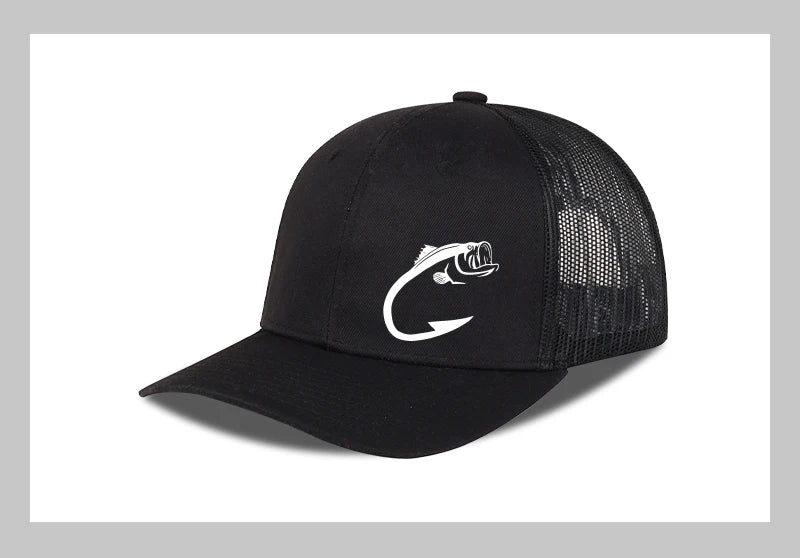 Trucker-Cap mit Bass-Fischhaken-Print, verstellbar, Unisex, Mesh, für Angelfans, Sonnenhut