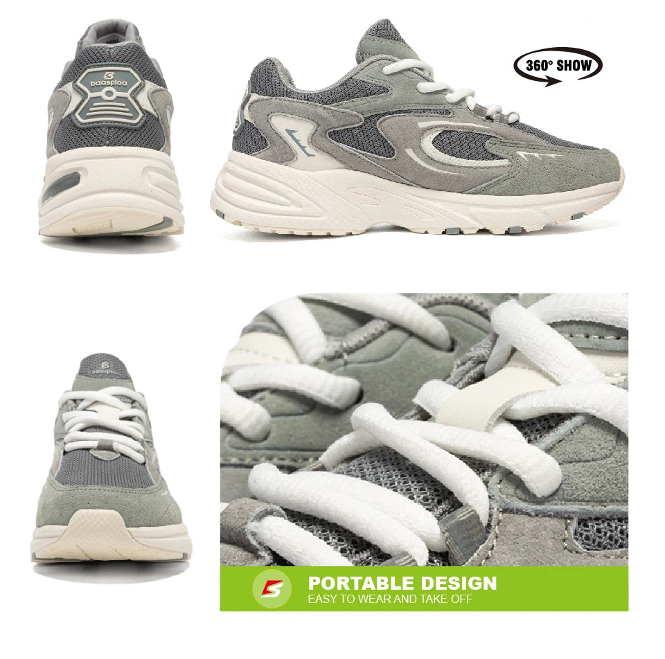 Baasploa Nieuwe hardloopschoenen voor heren, outdoor, modieus, lichtgewicht sportschoenen van mesh, casual herenschoenen, ademend, antislip wandelschoenen