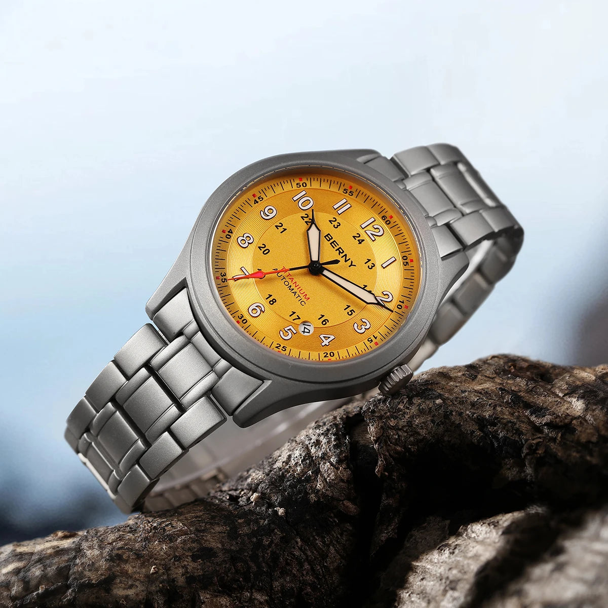 BERNY Full Titanium Automatic Watches for Men Super Luminous Sapphire Mechanical Field Watch Date 10ATM Sports Easy Read