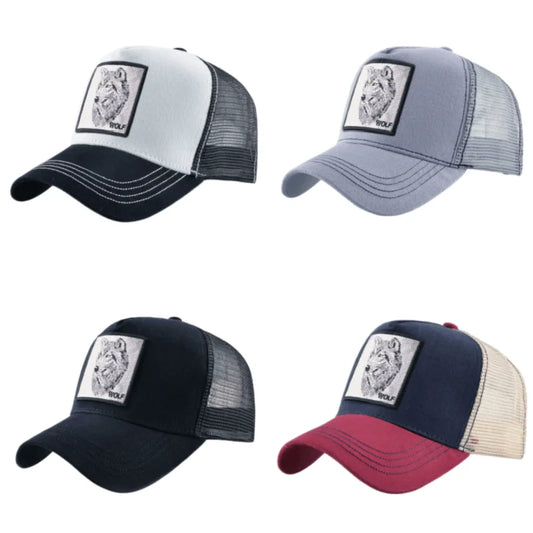 Boné de basebol trucker em malha respirável com bordado Wolf Patch, ajustável, estilo hip hop, para homem e mulher, com pala e fecho snapback, ideal para exterior e oferta