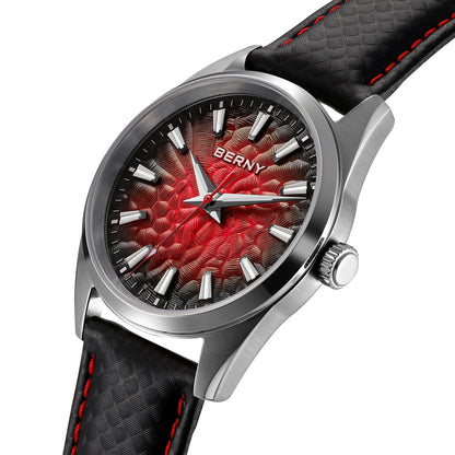 Montre pour homme BERNY – Montre à quartz élégante et classique, étanche à 10 ATM, dotée d'un verre saphir et d'aiguilles luminescentes, idéale pour une tenue habillée ou professionnelle, avec bracelet en cuir.