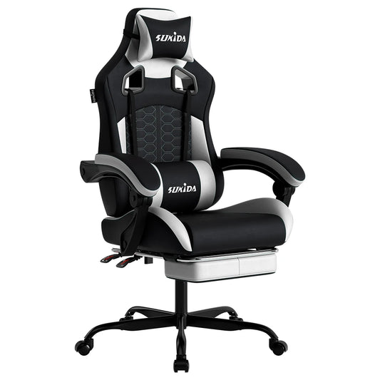 SUKIDA Ergonomischer Racing-Gaming-Stuhl, verstellbar und drehbar, mit Kopfstütze und Lendenwirbelstütze für Büro und Gaming