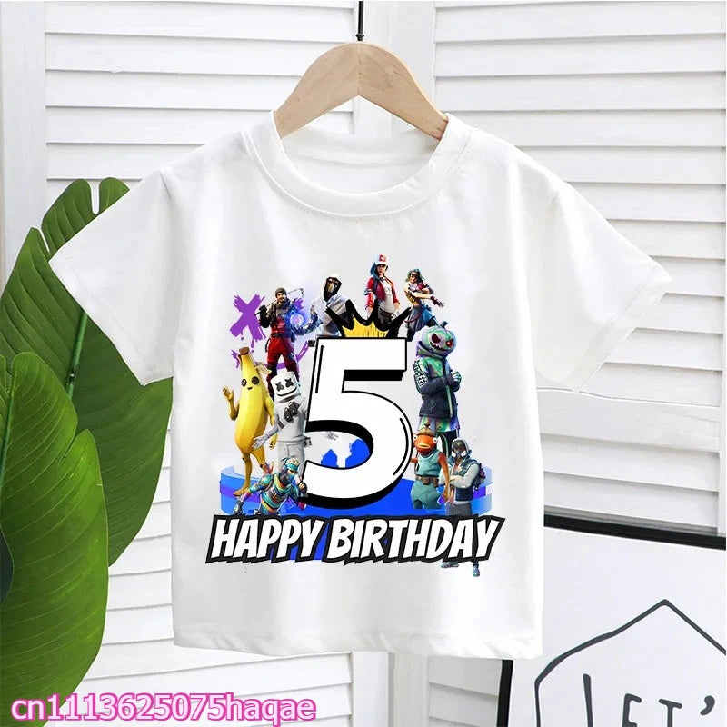 Fortnites Kids T-shirts Birthday Number 1-10 Printed T-shirt Boys Summer Casual Short Sleeves Sports Tops Children's Clothing