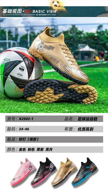 Scarpe da calcio per bambini antiurto sulla punta, chiusura con lacci, tacchetti corti antiscivolo, resistenti all’usura e traspiranti, per partite su erba all’aperto