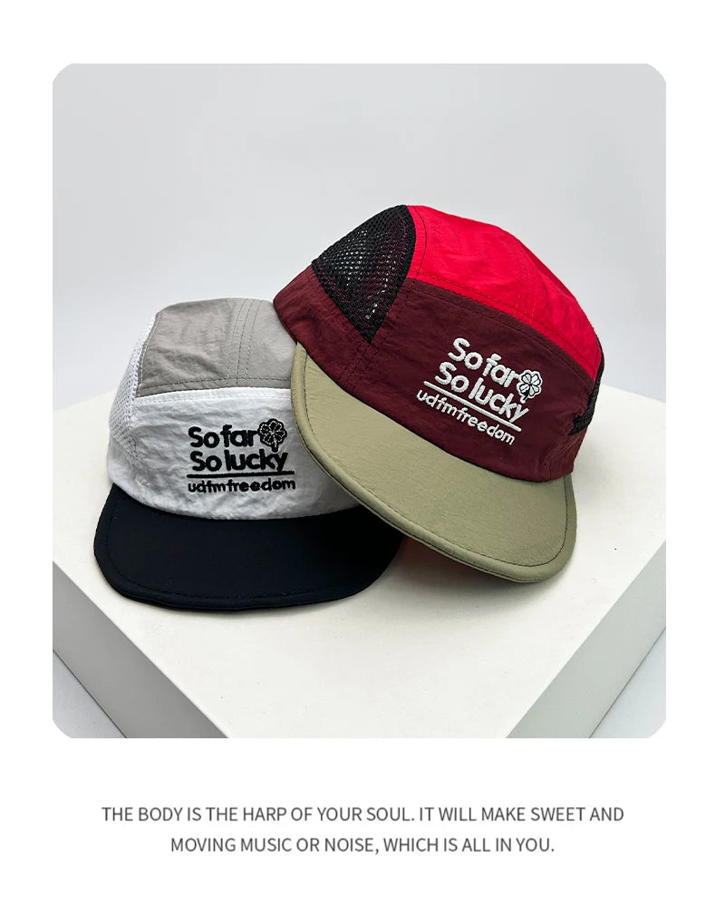 Unisex Flat Eave Embroidered Letters Baseball Hats Breathable Korean Sunshade Quick Drying Peaked Caps Niche Versatile ins