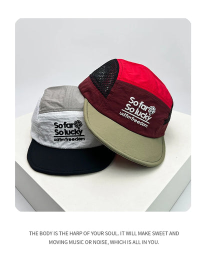 Unisex Flat Eave Embroidered Letters Baseball Hats Breathable Korean Sunshade Quick Drying Peaked Caps Niche Versatile ins