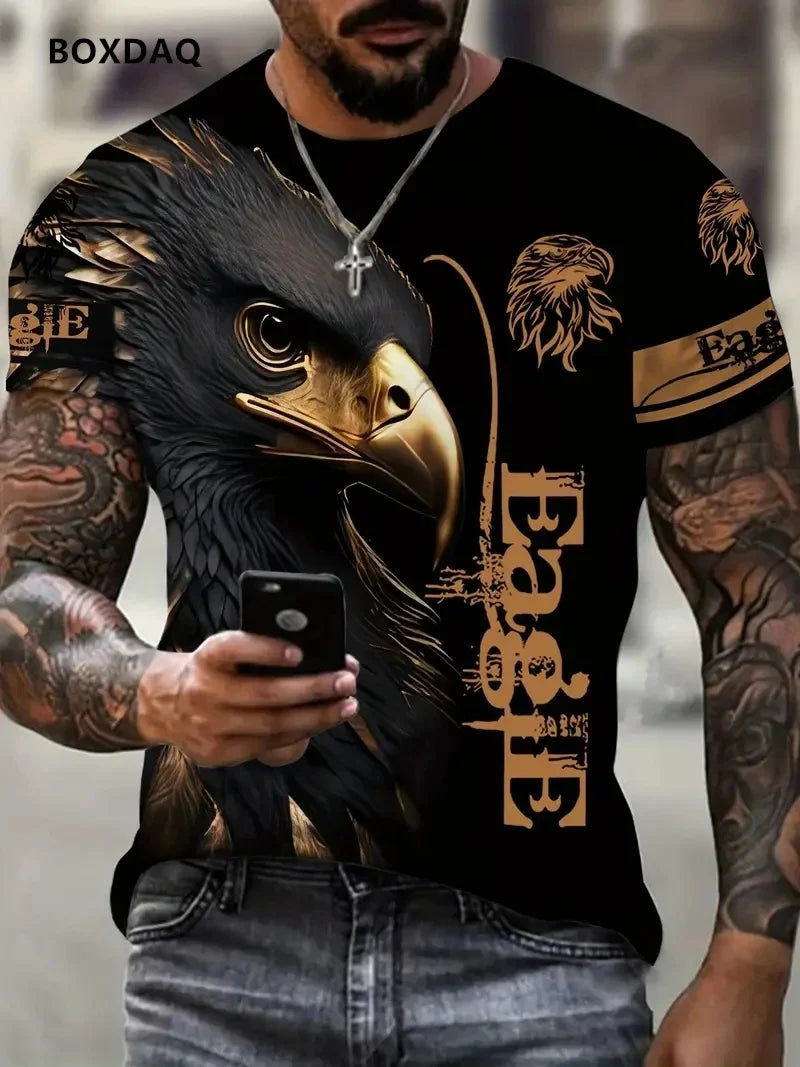 Vyriški „Fashion Eagle“ marškinėliai, laisvo kirpimo, su apvalia iškirpte, laisvalaikio stiliaus, trumpomis rankovėmis, su 3D gyvūno rašto spauda, gatvės stiliaus marškinėliai, 6XL didelis dydis, kvėpuojantys marškinėliai