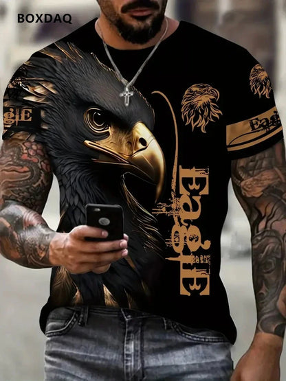Vyriški „Fashion Eagle“ marškinėliai, laisvo kirpimo, su apvalia iškirpte, laisvalaikio stiliaus, trumpomis rankovėmis, su 3D gyvūno rašto spauda, gatvės stiliaus marškinėliai, 6XL didelis dydis, kvėpuojantys marškinėliai