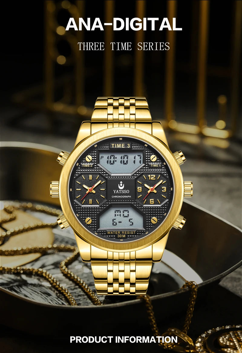 Men's Digital Military Sport Watch 3ATM Waterproof Luminous Steel Strap Quartz Wristwatch Fashion Male Clock Reloj Hombre