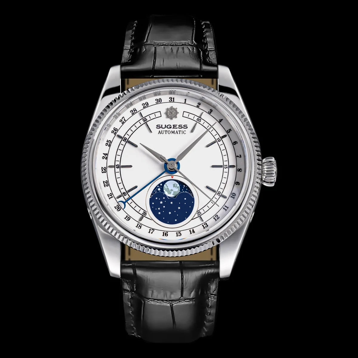 Sugess 40mm Watch of Men Moonphase Automatic ST2108 Movement Sapphire Crystal Mechanical Wristwatches Waterproof Date 2024 New