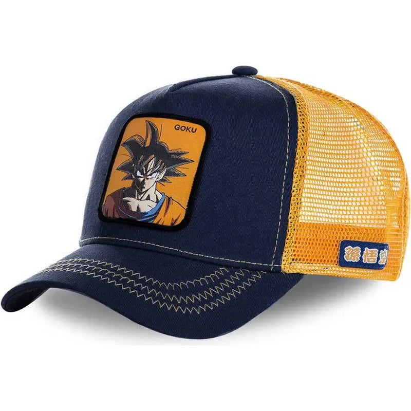Dragon Ball Buu Goku-Kappe, Sommer-Reisekappe mit Schirm, Herren-Kappe mit Stickerei, im Hip-Hop-Stil, Sonnenvisier, verstellbare Trucker-Netzkappe