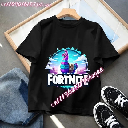Fortnites Kids Black Cotton T Shirt Fortress Night Baby Short Sleeve Tees Shirt Cartoon Boy Girl Summer Clothes Kawaii Tops Gift