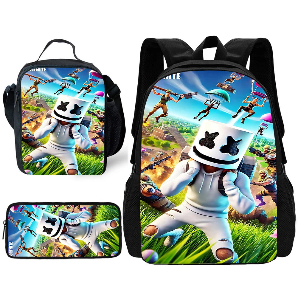 Child School Backpack with Lunch Bags, Pencil Bags, Hot Game Design-F-FortniteS School Bags for Boys Girls Best Gift
