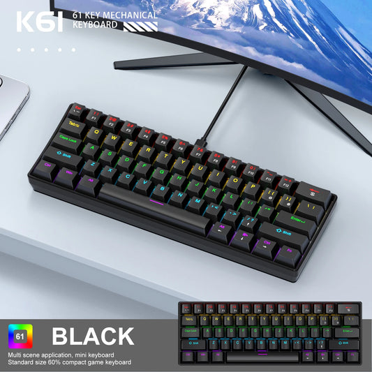61 Keys RGB Mechanical Keyboard Wired K61 Mini Keyboard 60% Portable Black,White, Red/Blue Switch for Gaming\Work