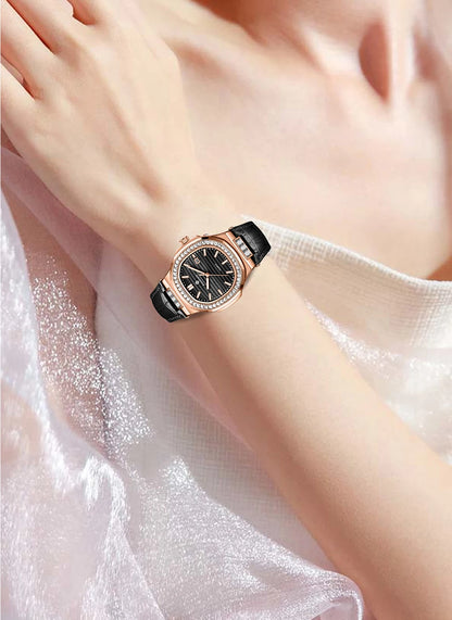 New Fashion BANGWEI Elegant Luxury Quartz Woman Watch Simple Dial Diamond Retro Leather Date Waterproof Luminous Women's Watches