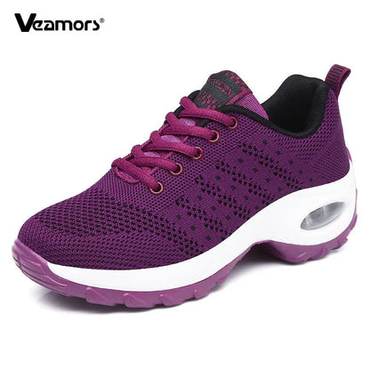 Fashion Women Lightweight Sneakers Running Shoes Outdoor Sports Shoes Breathable Mesh Comfort Running Shoes Air Cushion Lace Up