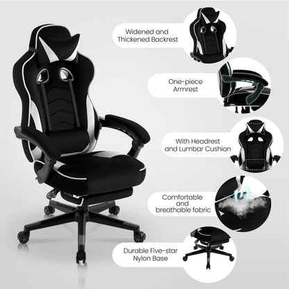 WOLTU Gaming Racing Chair Ergonomic Swivel Computer Chair with Footrest, Lumbar Support, Headrest, Adjustable Gamer Office Chair