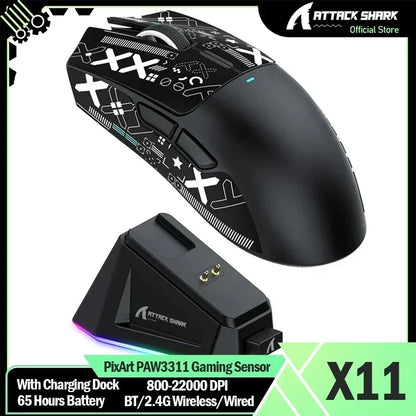 ATTACK SHARK X11 Wireless Gaming Mouse with Charging Dock, PAW3311 Sensor, 22,000 DPI, Tri-Mode Bluetooth 2.4G & Wired Gaming Mouse