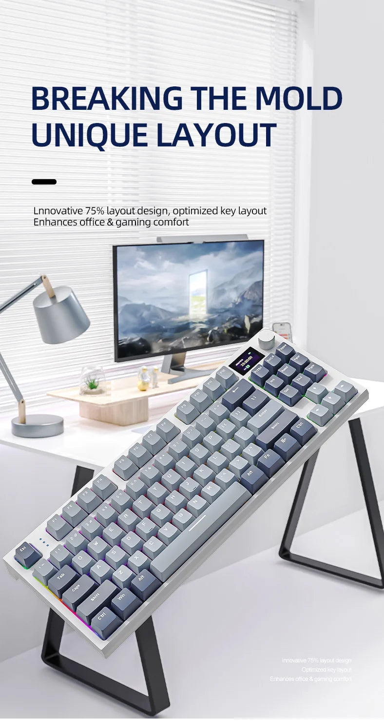Teclado mecánico ATTACK SHARK K86 con perilla metálica, pantalla inteligente TFT a color, diseño de 87 teclas, iluminación RGB y conexión trimodo