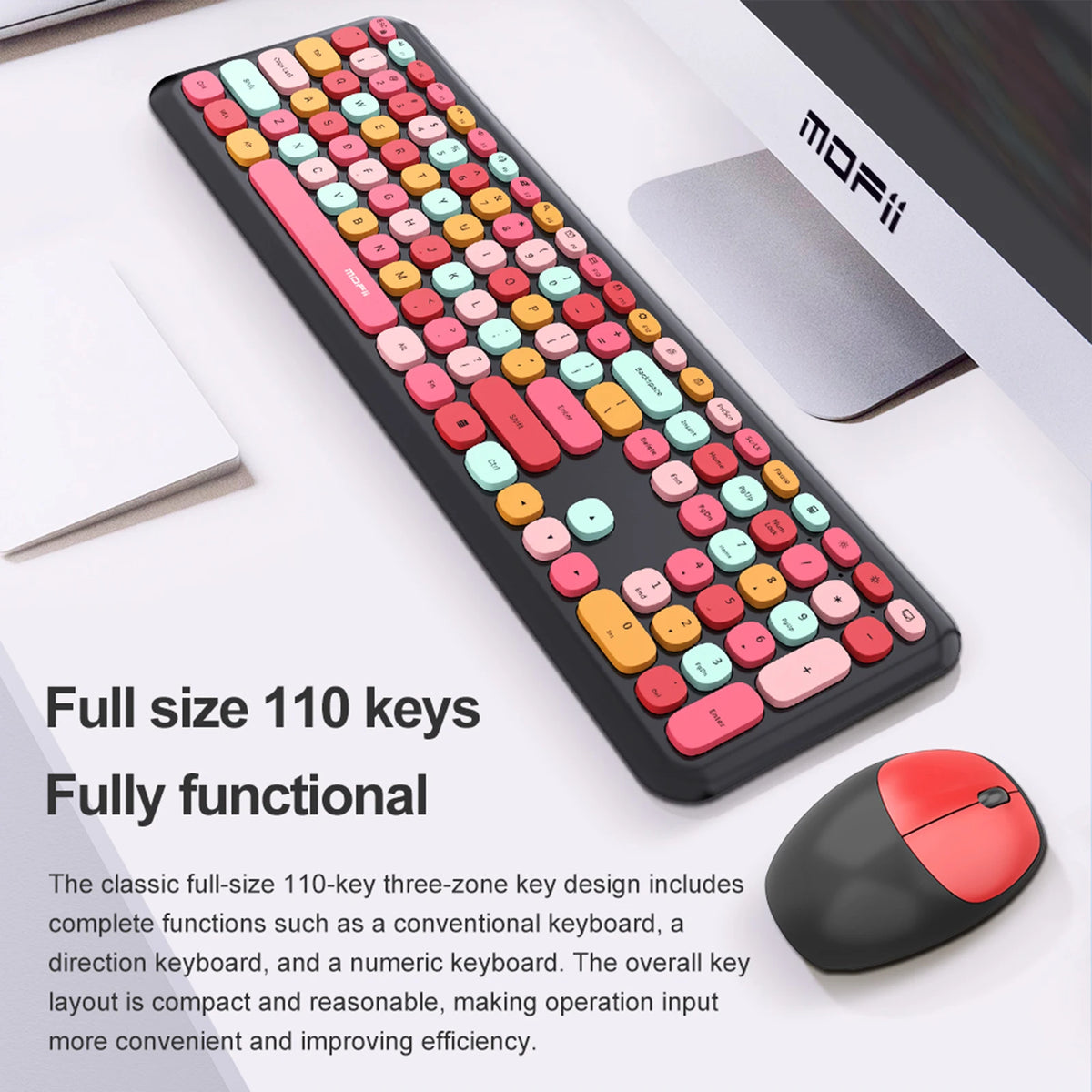MOFii 1 Set 668 Wireless Keyboard and Mouse Combo, Gradient Keycaps Full Size Keyboard for Girls, 2.4G Plug and Play, US QWERTY