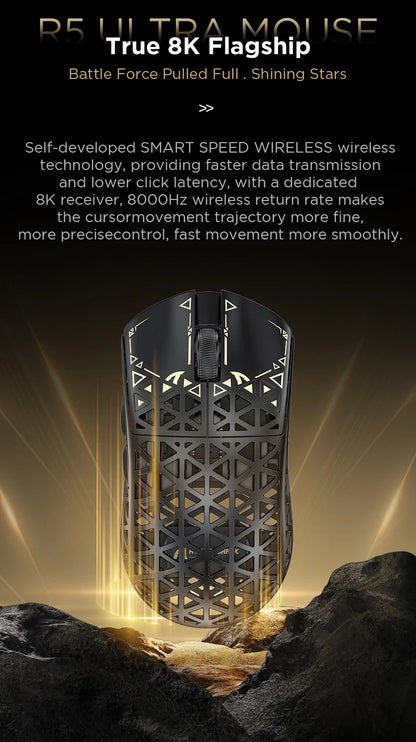 ATTACK SHARK R5 ULTRA Wireless Gaming Mouse - 8K Polling, PAW3950MAX Sensor, 42,000 DPI, Carbon Fiber Ultra-Light for Pro Esport