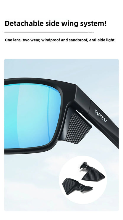 CAPONI Polarizované pánské sluneční brýle pro outdoorové sporty a rybaření, čtvercové, odolné proti oleji a vodě, modré HD čočky, černé obroučky CP36505