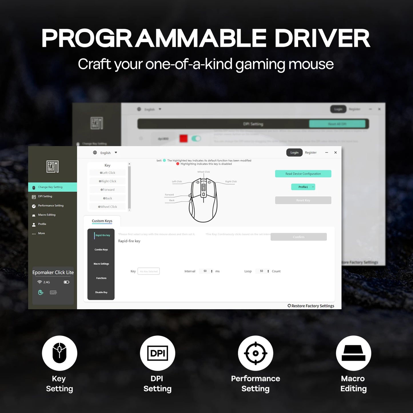 EPOMAKER Click Lite Wired/BT/2.4GHz Wireless Gaming Mouse, PAW3311 Sensor, 800 to 24000 DPI with 500mAh Battery for PC/Mac/Linux
