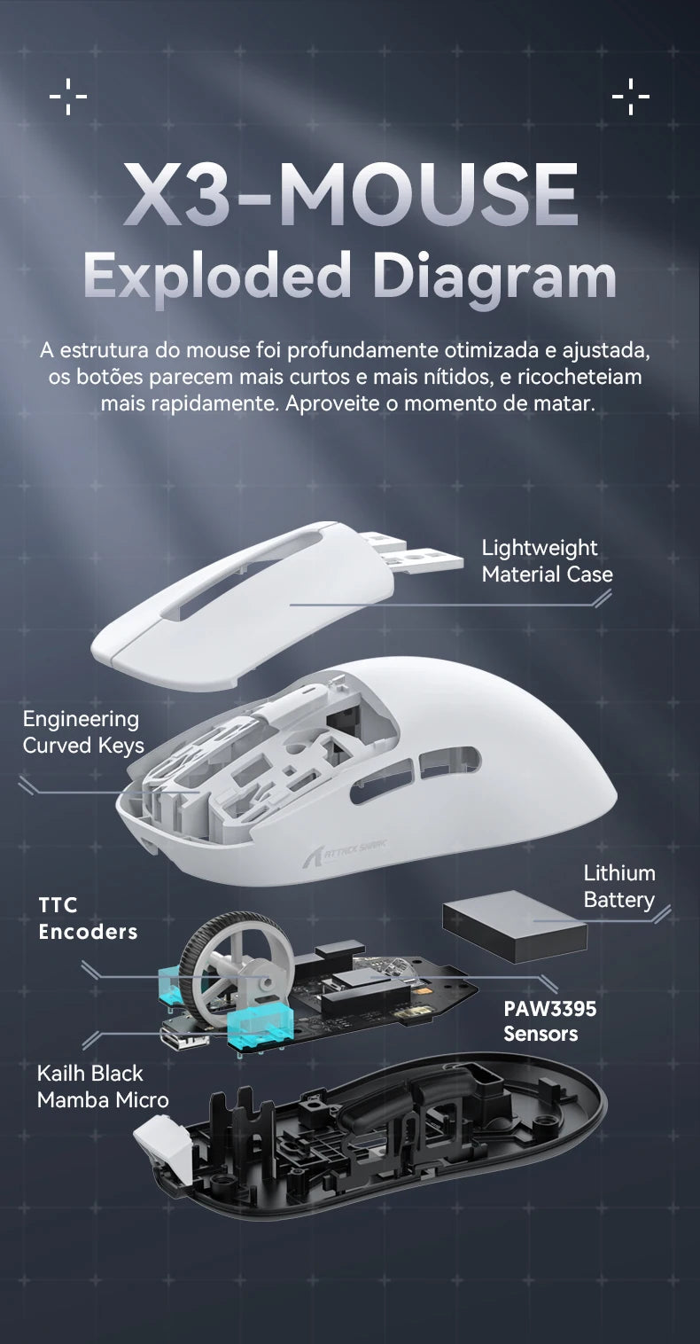 Atack Shark X3 PAW3395 Mouse Lightweight Wireless Gaming Mouse,Tri-Mode  Mouse,26K DPI PAW3395,PC/Laptop/Win/Mac