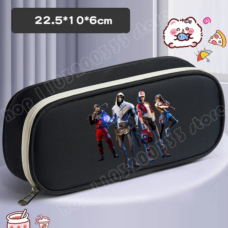 Fortnite Pencil Case Cartoon Character Print Pencil Pouch Canvas Stationery Bag Fashion Student Stationery Box Birthday Gifts