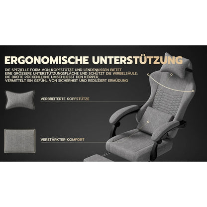 Gaming Chair Fabric Office Chair, Massage Gaming Chair with Headrest, Ergonomic Racing Gaming Seat with Footrest, for Relaxing
