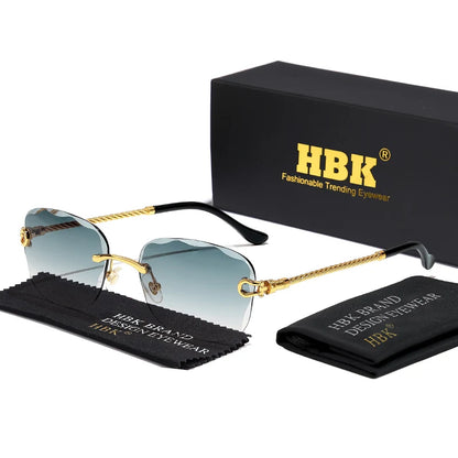 Lunettes de soleil métalliques sans monture HBK pour homme, lunettes de soleil « Wave Cutting » pour femme, lunettes de voyage et de shopping, lunettes de vue UV400, style estival