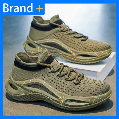 Chaussures de sport pour homme en maille légère et souple, semelle épaisse, antidérapantes, chaussures de tennis à lacets, pour le fitness en plein air et la course à pied au printemps