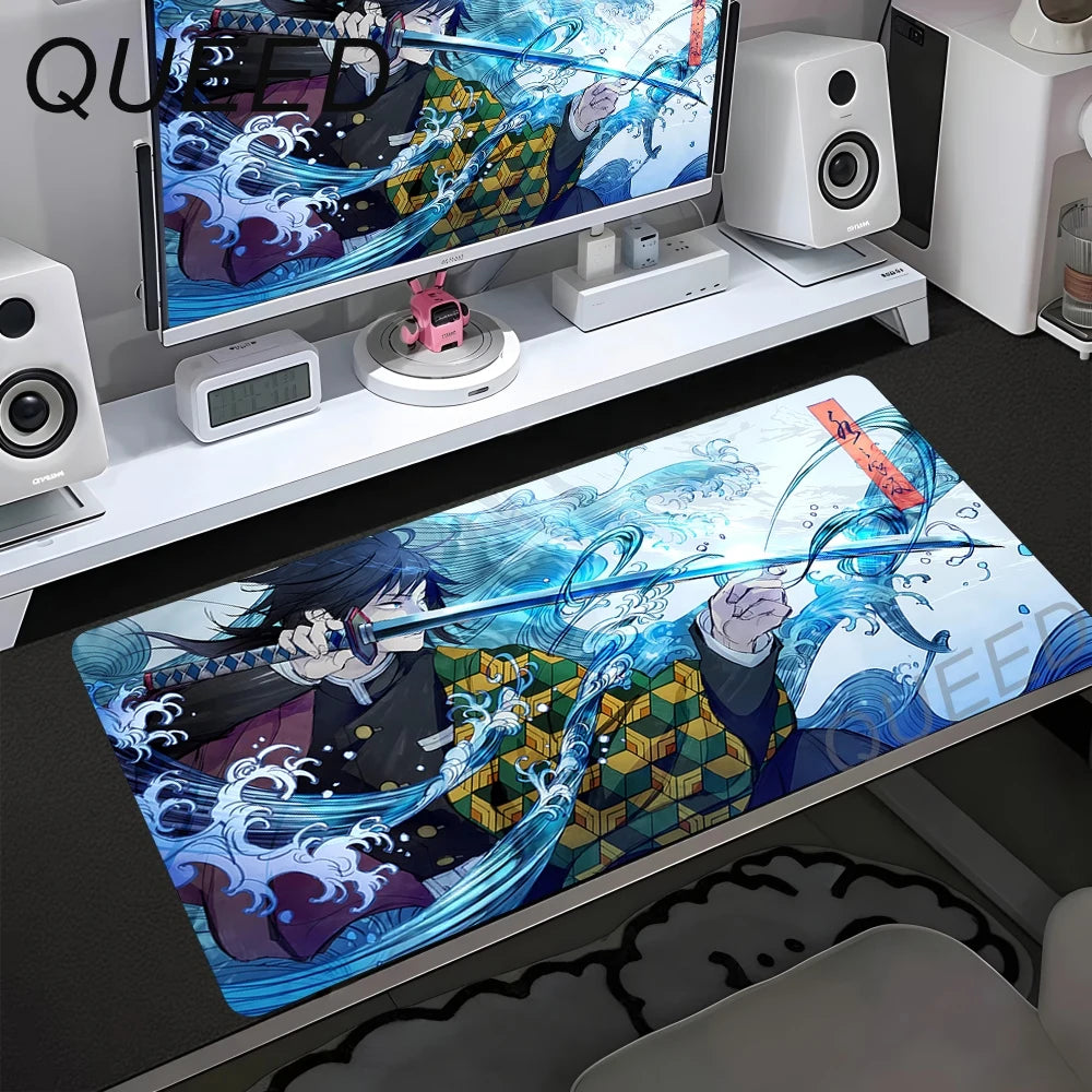 Schreibtischunterlage für Computer und Tastatur, Anime-Mauspad, Kawaii-Mädchen, 900x400mm, Gummi, rutschfest, Demon Slayers, XL