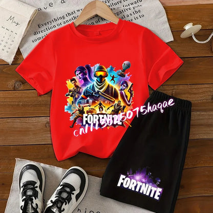 Hot Fortnites Kids T Shirt Shorts Set Cartoon Figure Printed T Shirts Children Tops Summer Casual Sportswear Kids Boys Clothing