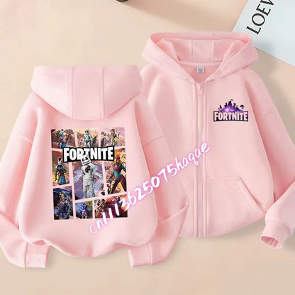 Casaco Outdoor Infantil Cartoon FORTNITED para Rapariga e Rapaz, Sweatshirt com Fecho, Corta-Vento Fino de Alta Qualidade para Outono, Peça Superior de Vestuário