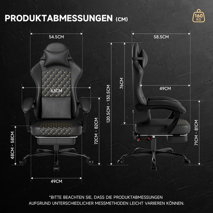 PINGGO Ergonomic Gaming Chair with Footrest Massage, PVC Leather PC Gaming Chair, Adjustable Reclining Office Chair with Lumbar Support