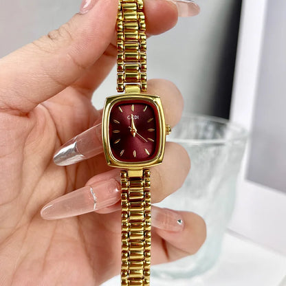 New Gold Watch Women Light Luxury Brand Waterproof Simple Retro Steel Strip Female Student Temperament Fashion Quartz Wristwatch
